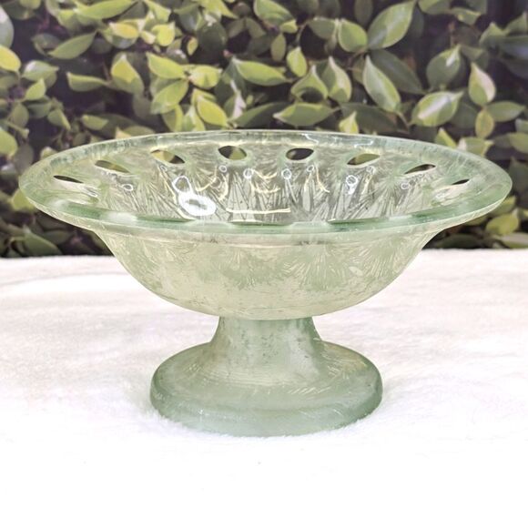 Other - Vintage Frosted Eco Glass Pedestal Bowl Compote Dish